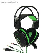 Наушники Smartbuy RUSH SNAKE, игровые, микрофон, 3.5 мм + USB, 2.2 м, чёрно-зеленые