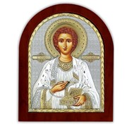 Святой Пантелеймон греческая Икона серебряная с позолотой Silver Axion 156 х 190 мм на деревянной основе
