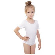 Купальник гимнастический, с коротким рукавом, размер 28, цвет белый фотография