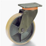 Колеса из полиуретана `ТР`, чугунный диск, вращающаяся опора типа EP с пластиной крепления фото