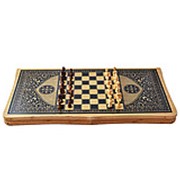Сувенирный и игровой набор 3 в 1 Шашки-Шахматы-Нарды в восточном стиле, бамбук 44х44 фотография