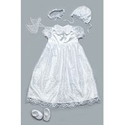 Комплект крестильное платье для девочки с гипюром белый Код: 03-00451-0 фото
