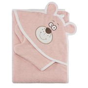Набор для купания (полотенце-уголок, рукавица) с вышивкой "Мишка", размер 100х110 см, цвет персиковый (арт.