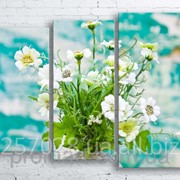 Модульна картина на полотні Квіти в вазі на фоні фарбованої стіни код КМ100130-065 фото