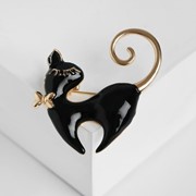 Брошь 'Кошечка' ласковая, цвет чёрный в золоте фото