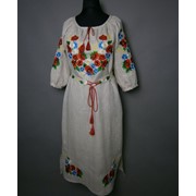 Платье вышитое (Вышиванка) “Маки“ 100% лен фото