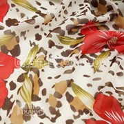 Ткань Шифон принт (красные лилии с леопардом) 4928 фото