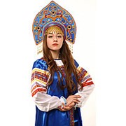 Синий кокошник Купола в золоте с красным фото