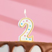 Свеча восковая для торта с блестками “Цветные точки“ цифра 2, цвета МИКС фотография