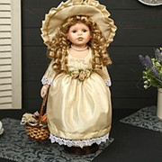 Кукла коллекционная керамика "Кристина в песочном платье с корзинкой цветов" 40 см