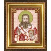 Икона ручной работы Святой Евгений вышитая бисером