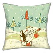 Декоративная подушка Снеговик на санках фото
