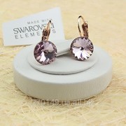 Серьги с кристаллом Swarovski Rivoli Light Amethyst розовая позолота