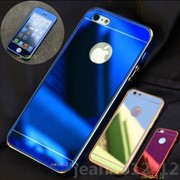 Противоударное защитное цветное зеркальное каленое ультратонкое стекло для Iphone 6, 6S + бампер алюминиевый