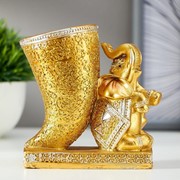 Сувенир полистоун подставка “Золотой слонёнок и бивень“ 11,5х10,3х5 см фото