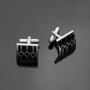 Запонки стальные “Квадрат“ три ромба, цвет чёрный серебре фотография