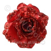 Декор Роза красная с блеском d14см фотография