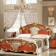 Кровать двуспальная с кожаной вставкой Черешня Золото фото