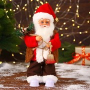 Дед Мороз “В красном тулупе, с колокольчиком“ двигается, ботинки светятся, 13х28 см фото
