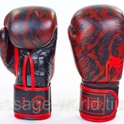 Перчатки боксерские кожаные на липучке VENUM FUSION(р-р 10-12oz, черно-красный) фото