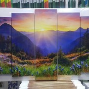 Модульная картина пятипанельная 80 х 125 см Рассвет в горах фотография