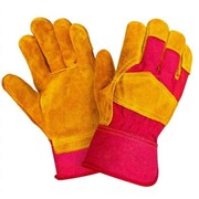 Перчатки спилковые комбинированные желтые с красным фотография
