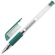Ручка гелевая с грипом STAFF, ЗЕЛЕНАЯ, корпус прозрачный, узел 0,5 мм, линия письма 0,35 мм, 141825 фотография