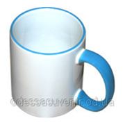 Чашка для сублимации (голубой ободок и ручка) фото