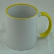 Чашка для сублимации (желтый ободок и ручка) фото