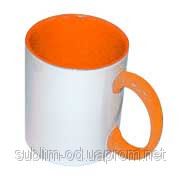 Чашка сублимационная цветная внутри и ручка Оранжевая фото