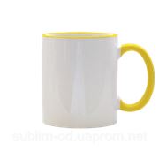 Чашка сублимационная цветная кайма и ручка Желтая фото