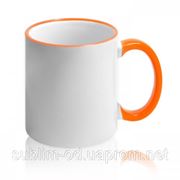 Чашка сублимационная цветная кайма и ручка Оранжевая фото
