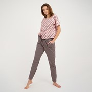 Комплект женский (футболка, брюки), цвет розовый/полоска/горох, размер 44