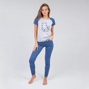 Комплект женский (футболка, брюки), цвет синий/серый меланж, размер 54 фото