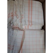 Кухонные полотенца из льняной ткани 60 см 5 шт клетка на белом фотография