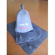Комплект в сауну шапка "100% мужчина"+килимок+рукавиця (сірий)