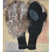 Женские рукавички с мехом чернобурки фото