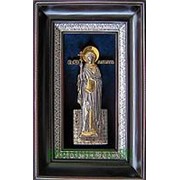 Ялтинская церковная мастерская Маргарита, святая великомученица, ростовая серебряная икона с золочением в киоте Высота иконы 29 см фото