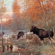 Картина Е. А. Тихменева - "Осенний лес с лосями"
