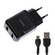 Сетевое зарядное устройство Hoco N6 QC3.0, 2хUSB, 3 А, кабель Type-C, 1 м, черное