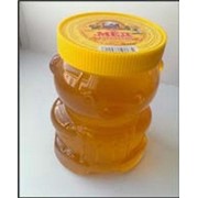 Цветочный мед ПЭТ - банка Мишка очень большой с бочкой 1л фото