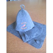Комплект для бані шапка “крутой перец“+килимок+рукавиця (сірий) фото