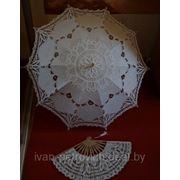 Свадебный зонтик и веер кремовый фото