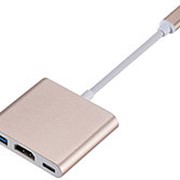 Адаптер-переходник Type-C - HDMI, USB 3.1, Type-C GSMIN Cray 3 in 1 (Розовое золото)