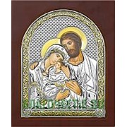 Beltrami Святое Семейство, серебряная икона с позолотой в деревянной рамке, на магните Высота иконы 20 см фото