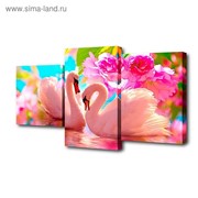 Картина модульная на подрамнике “Пара лебедей,розовые цветы“ 26х50; 26х40; 26х32, 50х80см фото