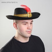 Карнавальная шляпа с пером, цвет чёрный, р-р. 57-58 фото