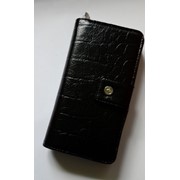 Кожаный женский кошелек, органайзер. черный кроко фото