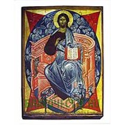 Мастерская старинной иконы Спас в силах - Иисус Христос (Тверь, 15 век), копия старой иконы, печать на дереве Высота иконы 13 см фото