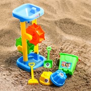 Набор для игры в песке: ведро, мельница, совок, грабли, 2 формочки, цвет МИКС, 530 мл фотография
